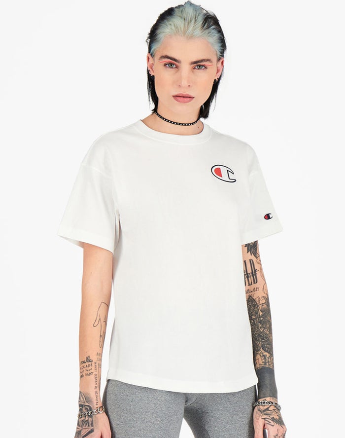 Champion Dame T-Shirts Hvide - Maxi C Patch - Danmark VEZ-938210